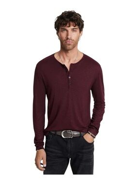 John Varvatos Danville Henley Shirt Burgundy Long Sleeve Knit Men’s Large